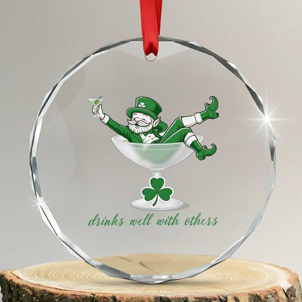 Drink Well With Others Crystal Glass Ornament Funny Leprechaun Drinking Green Beer Shamrock