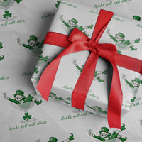 Drink Well With Others Wrapping Paper Roll Funny Leprechaun Drinking Green Beer Shamrock