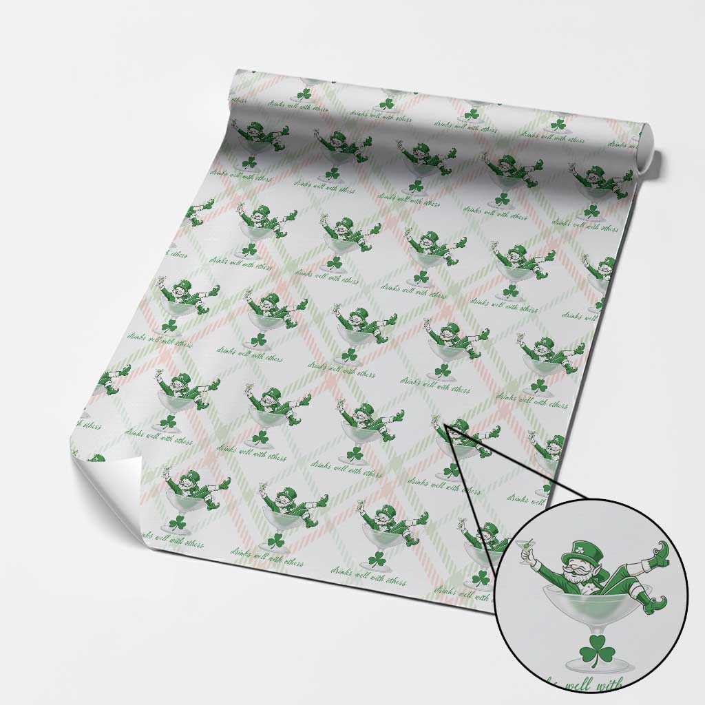 Drink Well With Others Wrapping Paper Roll Funny Leprechaun Drinking Green Beer Shamrock