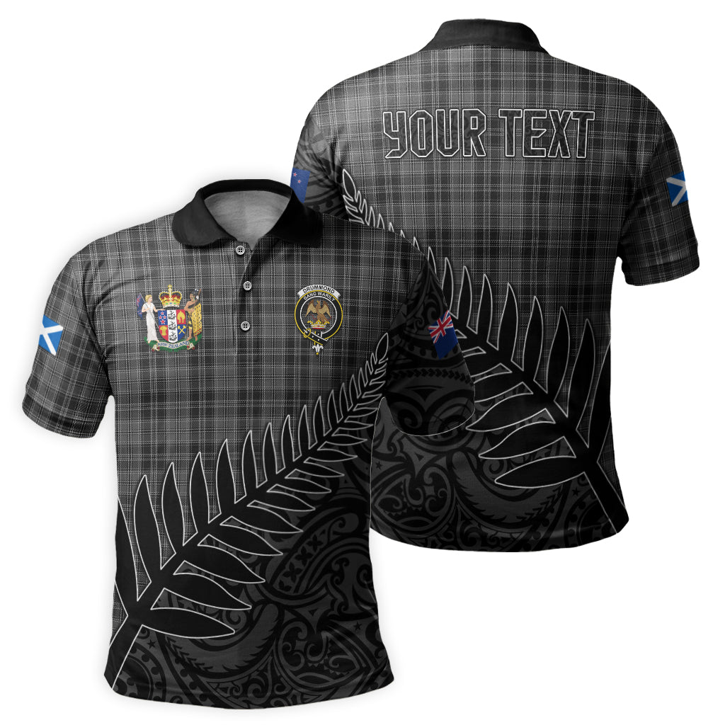 drummond-grey-tartan-family-crest-golf-shirt-with-fern-leaves-and-coat-of-arm-of-new-zealand-personalized-your-name-scottish-tatan-polo-shirt