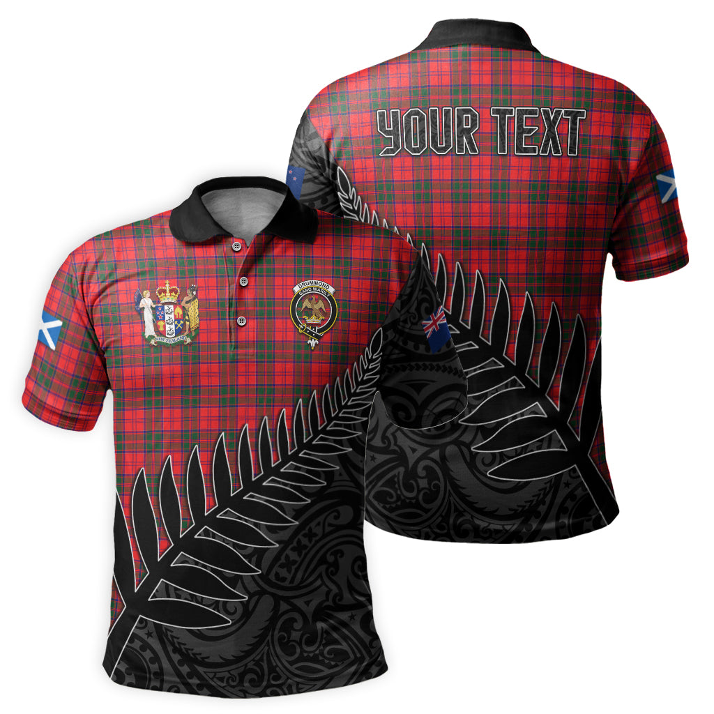 drummond-modern-tartan-family-crest-golf-shirt-with-fern-leaves-and-coat-of-arm-of-new-zealand-personalized-your-name-scottish-tatan-polo-shirt