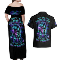 Lady Skull Couples Matching Off Shoulder Maxi Dress and Hawaiian Shirt Don't Try To Figure Me Out I'm A Special Kind Of Twisted - Wonder Print Shop