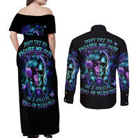 Lady Skull Couples Matching Off Shoulder Maxi Dress and Long Sleeve Button Shirt Don't Try To Figure Me Out I'm A Special Kind Of Twisted - Wonder Print Shop