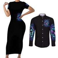 Lady Skull Couples Matching Short Sleeve Bodycon Dress and Long Sleeve Button Shirt Don't Try To Figure Me Out I'm A Special Kind Of Twisted - Wonder Print Shop