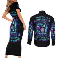 Lady Skull Couples Matching Short Sleeve Bodycon Dress and Long Sleeve Button Shirt Don't Try To Figure Me Out I'm A Special Kind Of Twisted - Wonder Print Shop