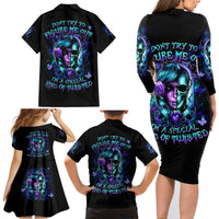 Lady Skull Family Matching Long Sleeve Bodycon Dress and Hawaiian Shirt Don't Try To Figure Me Out I'm A Special Kind Of Twisted - Wonder Print Shop