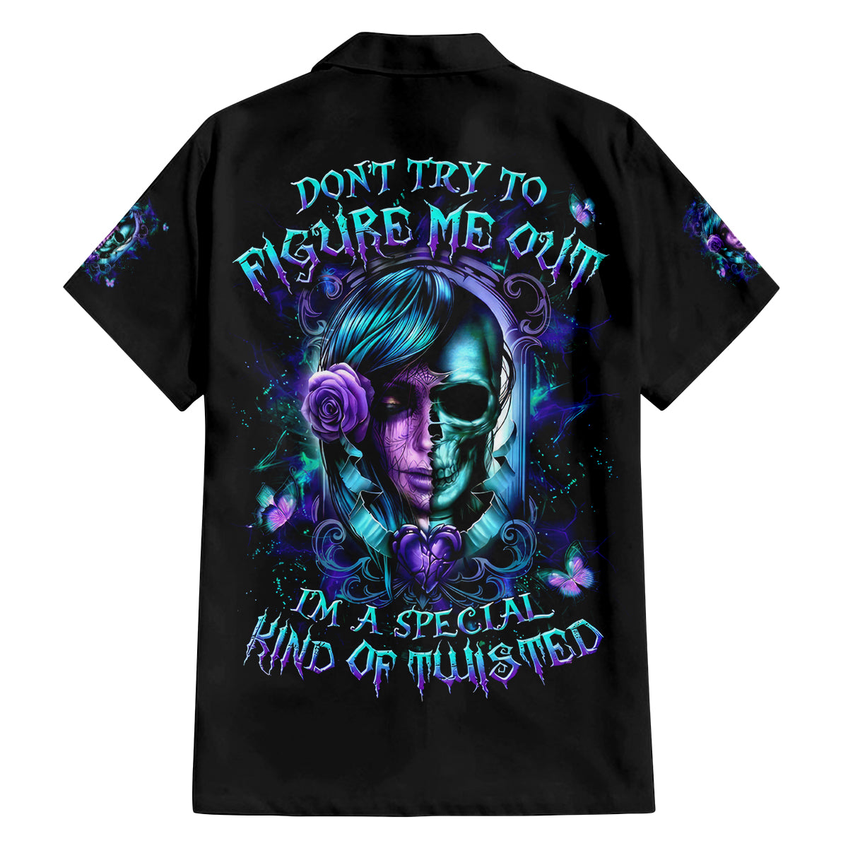 Lady Skull Family Matching Off Shoulder Long Sleeve Dress and Hawaiian Shirt Don't Try To Figure Me Out I'm A Special Kind Of Twisted - Wonder Print Shop