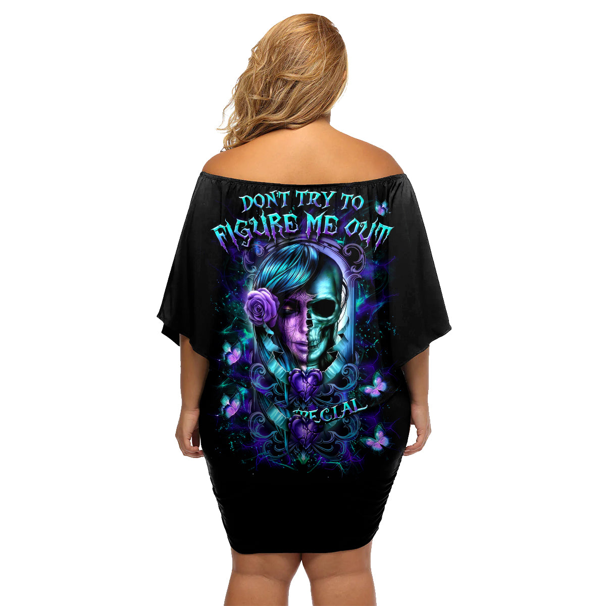 Lady Skull Family Matching Off Shoulder Short Dress and Hawaiian Shirt Don't Try To Figure Me Out I'm A Special Kind Of Twisted - Wonder Print Shop