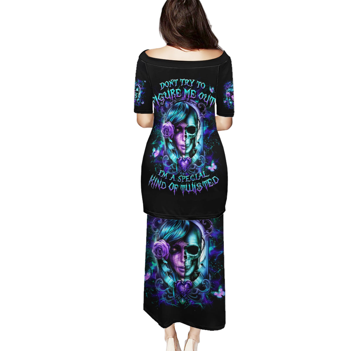 Lady Skull Family Matching Puletasi and Hawaiian Shirt Don't Try To Figure Me Out I'm A Special Kind Of Twisted - Wonder Print Shop