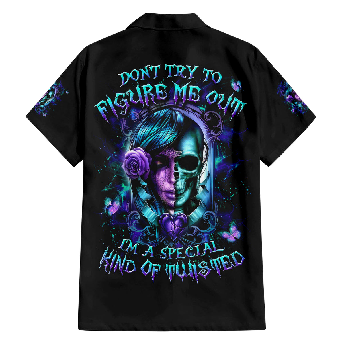 Lady Skull Family Matching Short Sleeve Bodycon Dress and Hawaiian Shirt Don't Try To Figure Me Out I'm A Special Kind Of Twisted - Wonder Print Shop