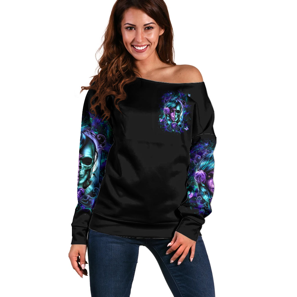 Lady Skull Off Shoulder Sweater Don't Try To Figure Me Out I'm A Special Kind Of Twisted - Wonder Print Shop