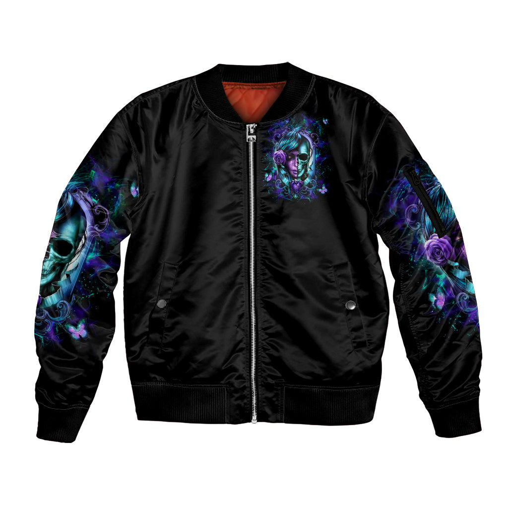 Lady Skull Sleeve Zip Bomber Jacket Don't Try To Figure Me Out I'm A Special Kind Of Twisted - Wonder Print Shop