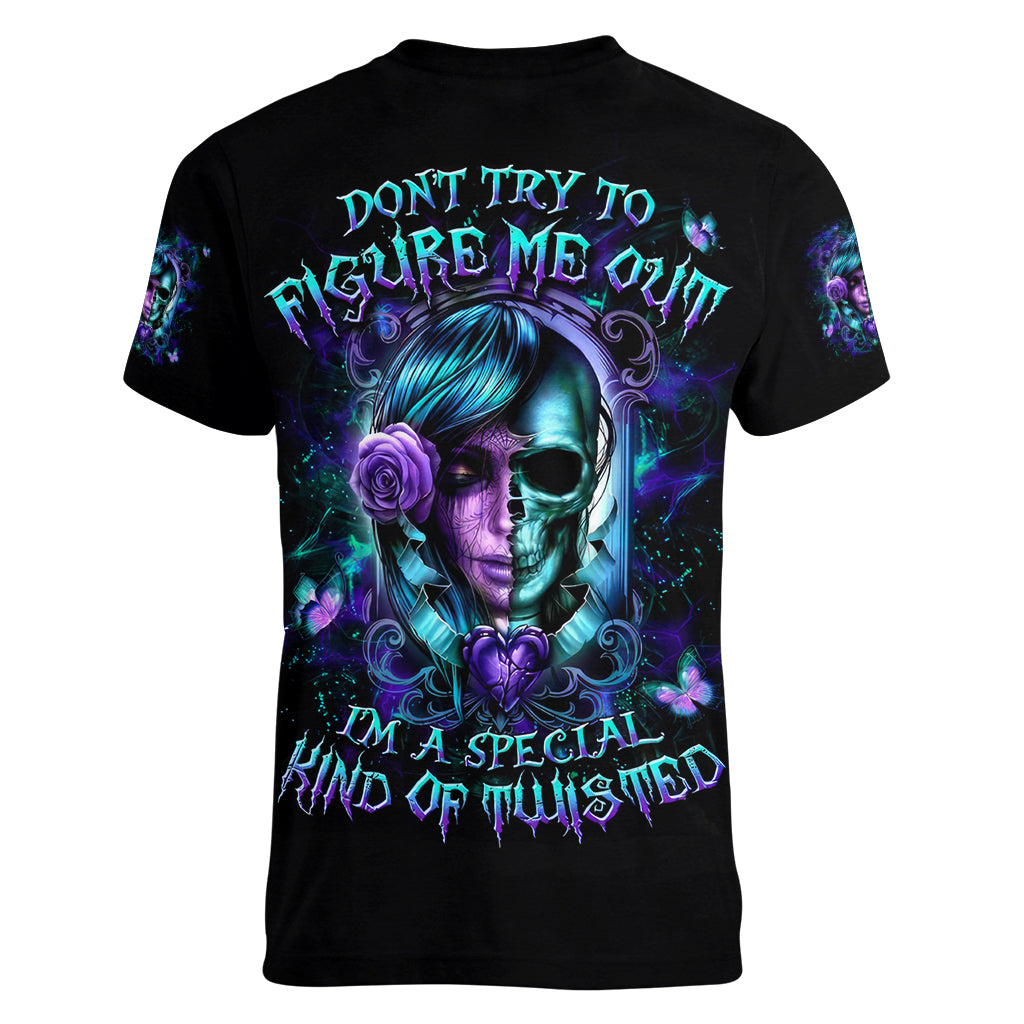 Lady Skull Women V Neck T Shirt Don't Try To Figure Me Out I'm A Special Kind Of Twisted - Wonder Print Shop