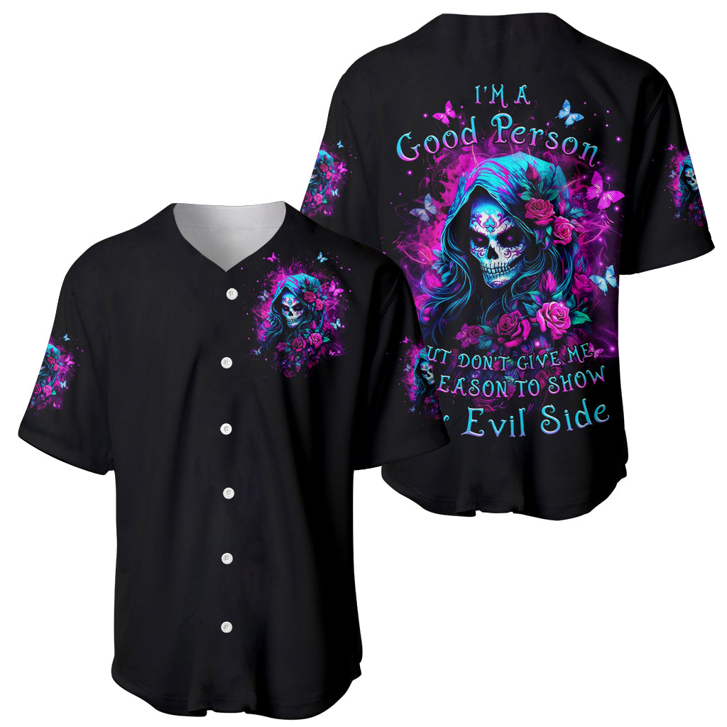 Witch Skull Baseball Jersey I'm A Good Person But Don't Give Me A Reason To Show Evil Side - Wonder Print Shop