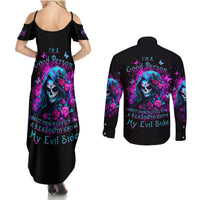 Witch Skull Couples Matching Summer Maxi Dress and Long Sleeve Button Shirt I'm A Good Person But Don't Give Me A Reason To Show Evil Side - Wonder Print Shop