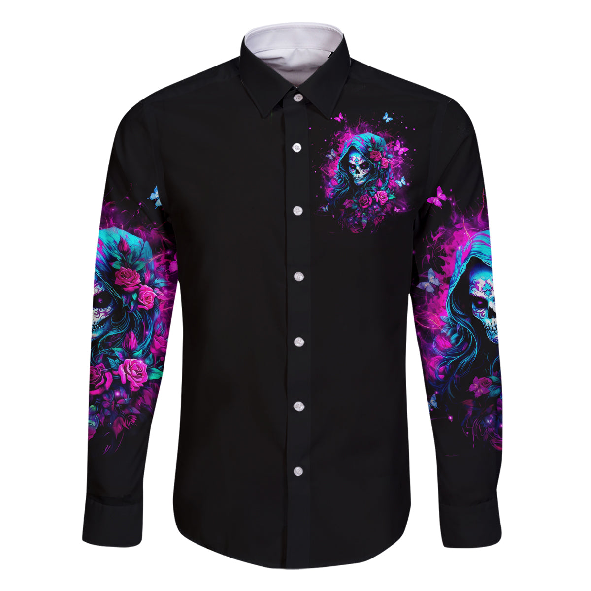 Witch Skull Family Matching Long Sleeve Bodycon Dress and Hawaiian Shirt I'm A Good Person But Don't Give Me A Reason To Show Evil Side - Wonder Print Shop