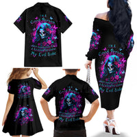 Witch Skull Family Matching Off Shoulder Long Sleeve Dress and Hawaiian Shirt I'm A Good Person But Don't Give Me A Reason To Show Evil Side - Wonder Print Shop