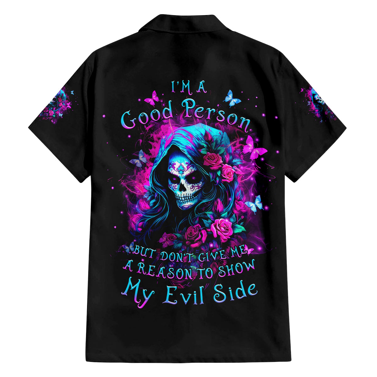 Witch Skull Family Matching Off Shoulder Maxi Dress and Hawaiian Shirt I'm A Good Person But Don't Give Me A Reason To Show Evil Side - Wonder Print Shop