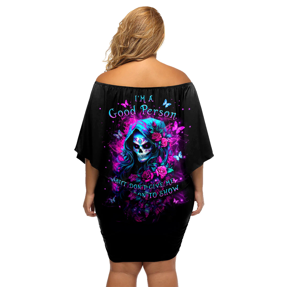 Witch Skull Family Matching Off Shoulder Short Dress and Hawaiian Shirt I'm A Good Person But Don't Give Me A Reason To Show Evil Side - Wonder Print Shop
