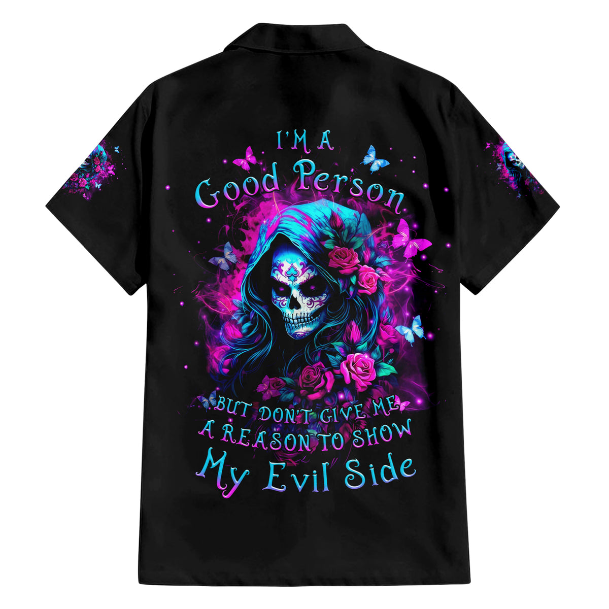 Witch Skull Family Matching Short Sleeve Bodycon Dress and Hawaiian Shirt I'm A Good Person But Don't Give Me A Reason To Show Evil Side - Wonder Print Shop