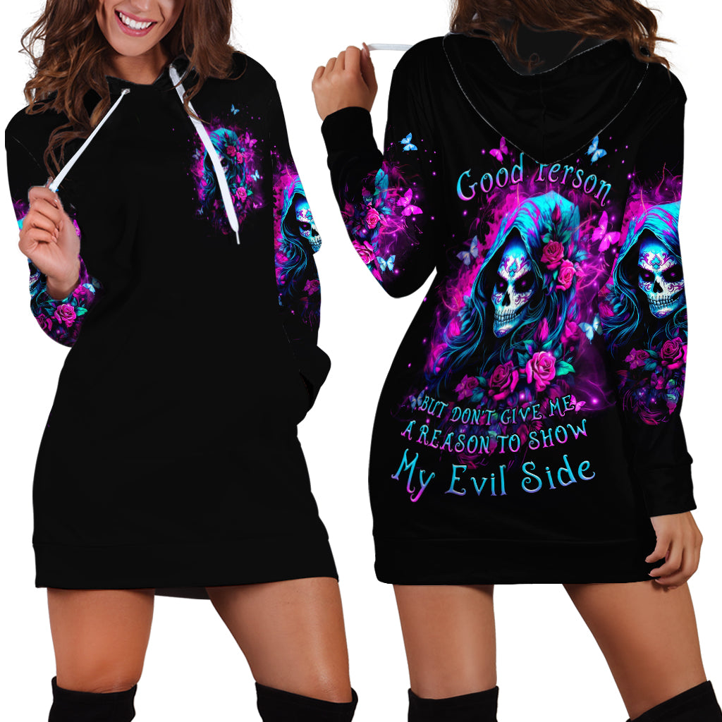 Witch Skull Hoodie Dress I'm A Good Person But Don't Give Me A Reason To Show Evil Side - Wonder Print Shop