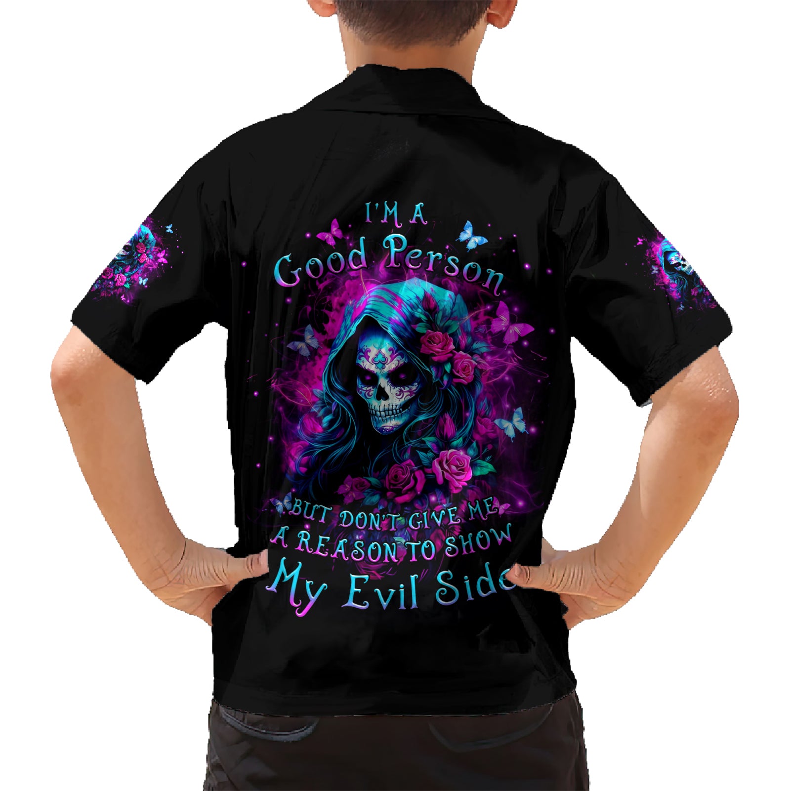 Witch Skull Kid Hawaiian Shirt I'm A Good Person But Don't Give Me A Reason To Show Evil Side - Wonder Print Shop