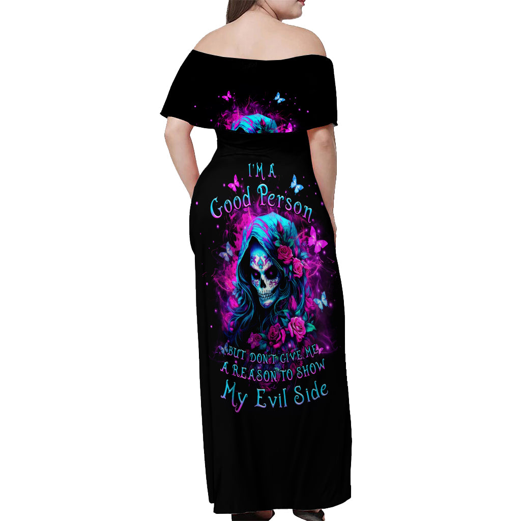 Witch Skull Off Shoulder Maxi Dress I'm A Good Person But Don't Give Me A Reason To Show Evil Side - Wonder Print Shop