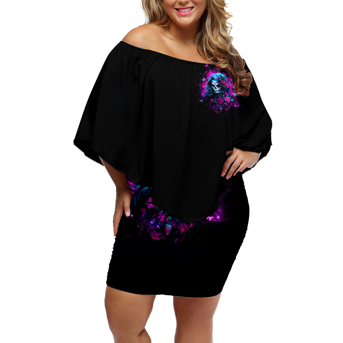 Witch Skull Off Shoulder Short Dress I'm A Good Person But Don't Give Me A Reason To Show Evil Side - Wonder Print Shop