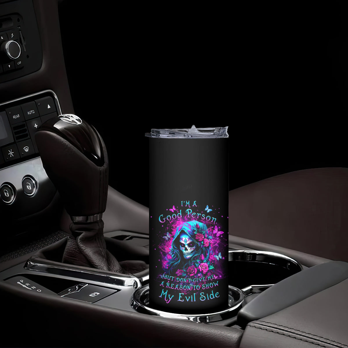 Witch Skull Skinny Tumbler I'm A Good Person But Don't Give Me A Reason To Show Evil Side - Wonder Print Shop