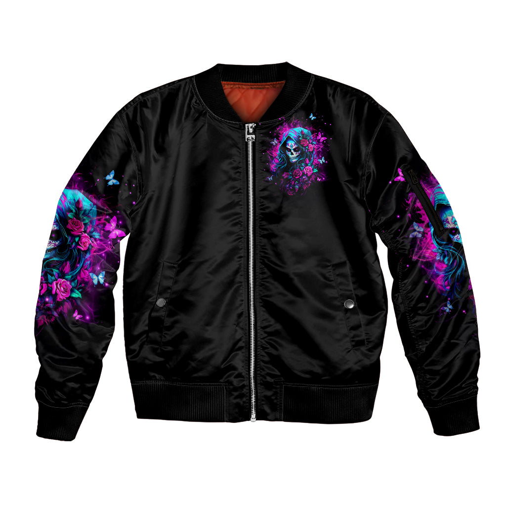 Witch Skull Sleeve Zip Bomber Jacket I'm A Good Person But Don't Give Me A Reason To Show Evil Side - Wonder Print Shop