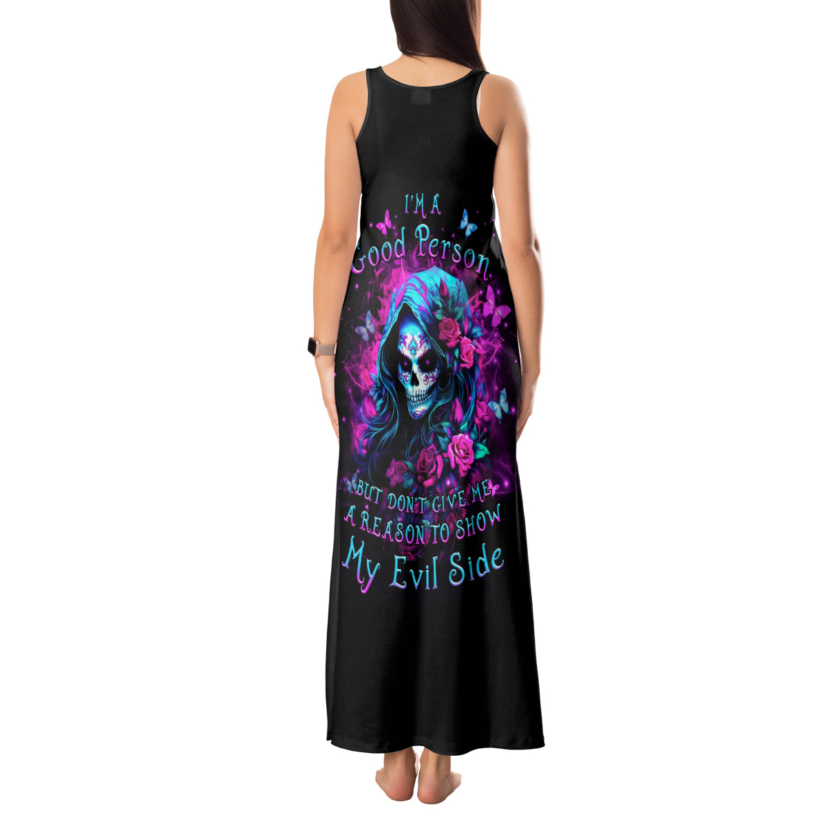 Witch Skull Tank Maxi Dress I'm A Good Person But Don't Give Me A Reason To Show Evil Side - Wonder Print Shop