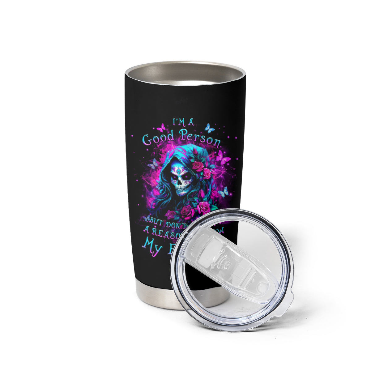 Witch Skull Tumbler Cup I'm A Good Person But Don't Give Me A Reason To Show Evil Side - Wonder Print Shop