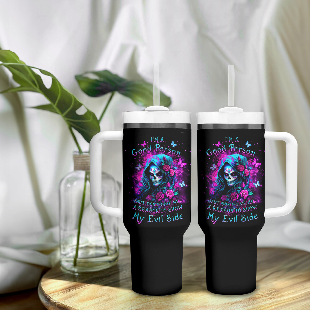 Witch Skull Tumbler With Handle I'm A Good Person But Don't Give Me A Reason To Show Evil Side - Wonder Print Shop