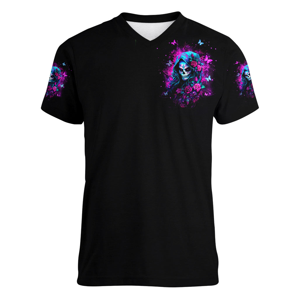 Witch Skull Women V Neck T Shirt I'm A Good Person But Don't Give Me A Reason To Show Evil Side - Wonder Print Shop