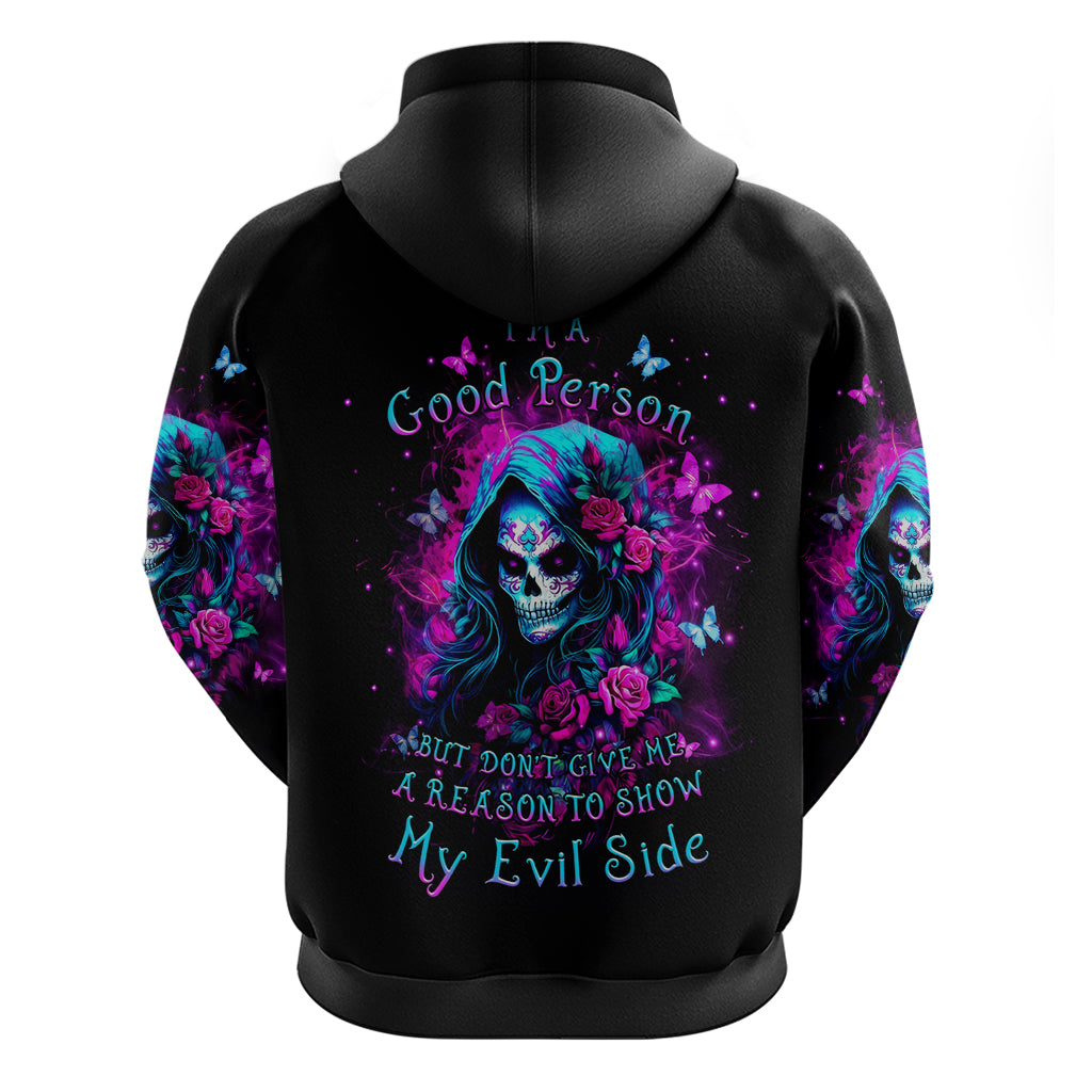Witch Skull Zip Hoodie I'm A Good Person But Don't Give Me A Reason To Show Evil Side - Wonder Print Shop