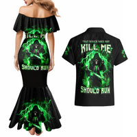 Reaper Skull Couples Matching Mermaid Dress and Hawaiian Shirt That Which Does Not Kill Me Should Run - Wonder Print Shop