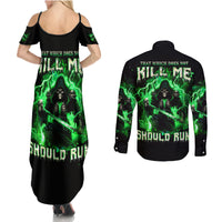 Reaper Skull Couples Matching Summer Maxi Dress and Long Sleeve Button Shirt That Which Does Not Kill Me Should Run - Wonder Print Shop