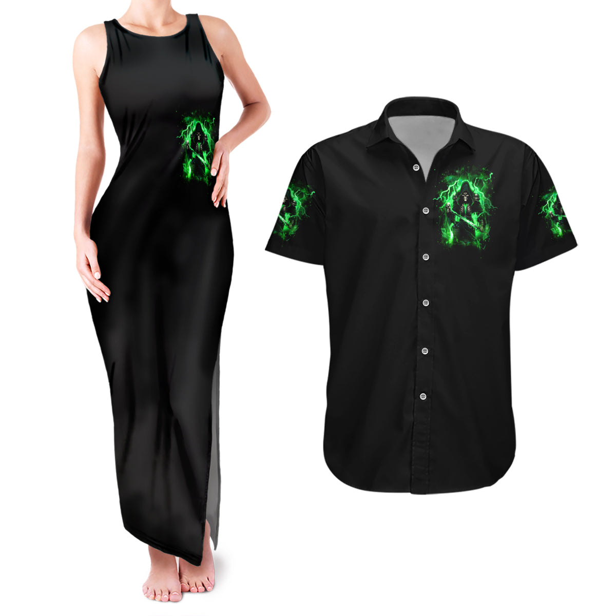 Reaper Skull Couples Matching Tank Maxi Dress and Hawaiian Shirt That Which Does Not Kill Me Should Run - Wonder Print Shop