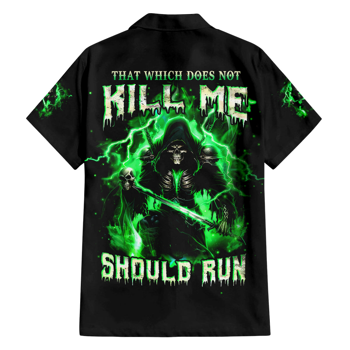 Reaper Skull Family Matching Long Sleeve Bodycon Dress and Hawaiian Shirt That Which Does Not Kill Me Should Run - Wonder Print Shop