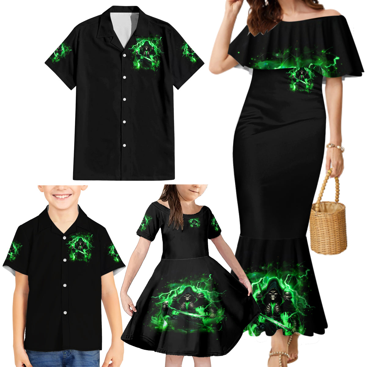 Reaper Skull Family Matching Mermaid Dress and Hawaiian Shirt That Which Does Not Kill Me Should Run - Wonder Print Shop