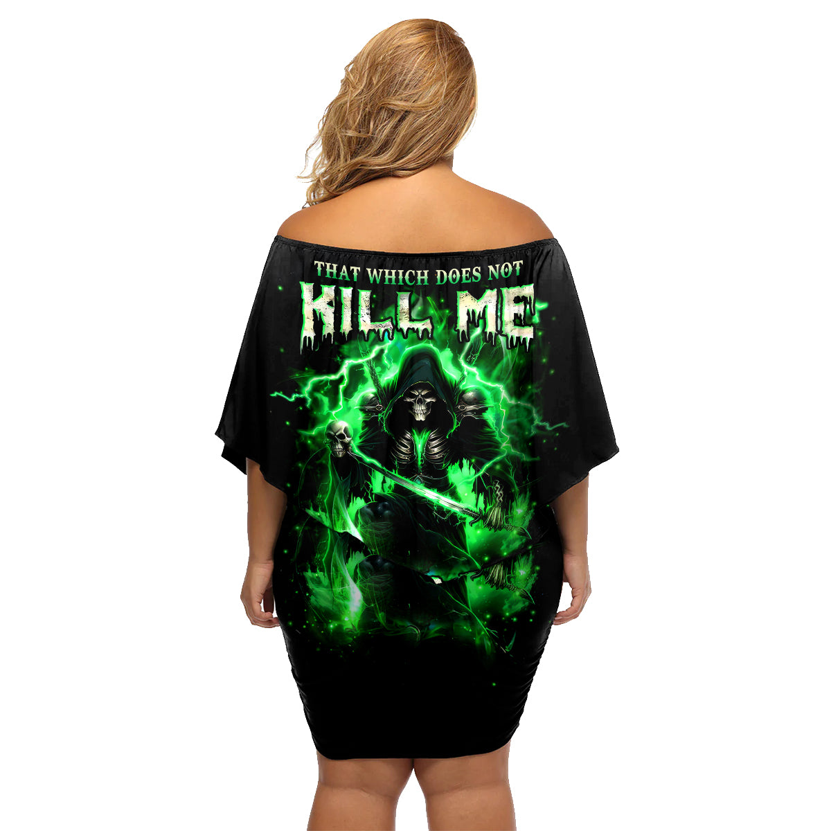 Reaper Skull Family Matching Off Shoulder Short Dress and Hawaiian Shirt That Which Does Not Kill Me Should Run - Wonder Print Shop
