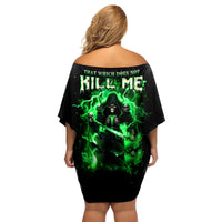 Reaper Skull Family Matching Off Shoulder Short Dress and Hawaiian Shirt That Which Does Not Kill Me Should Run - Wonder Print Shop