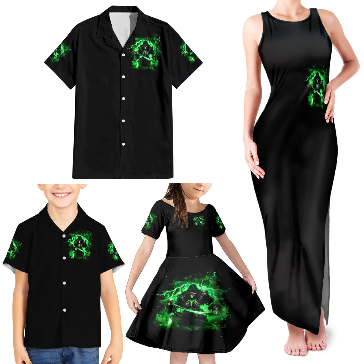 Reaper Skull Family Matching Tank Maxi Dress and Hawaiian Shirt That Which Does Not Kill Me Should Run - Wonder Print Shop
