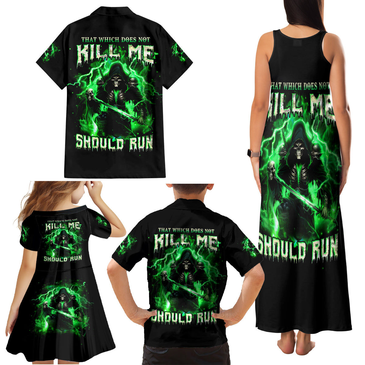 Reaper Skull Family Matching Tank Maxi Dress and Hawaiian Shirt That Which Does Not Kill Me Should Run - Wonder Print Shop