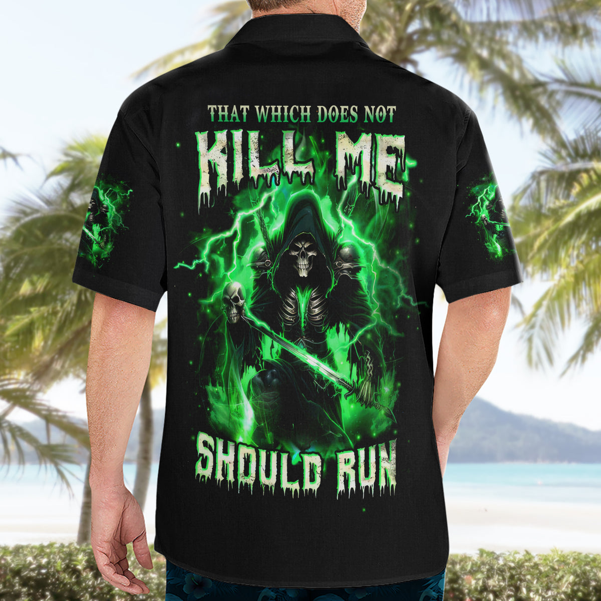 Reaper Skull Hawaiian Shirt That Which Does Not Kill Me Should Run - Wonder Print Shop