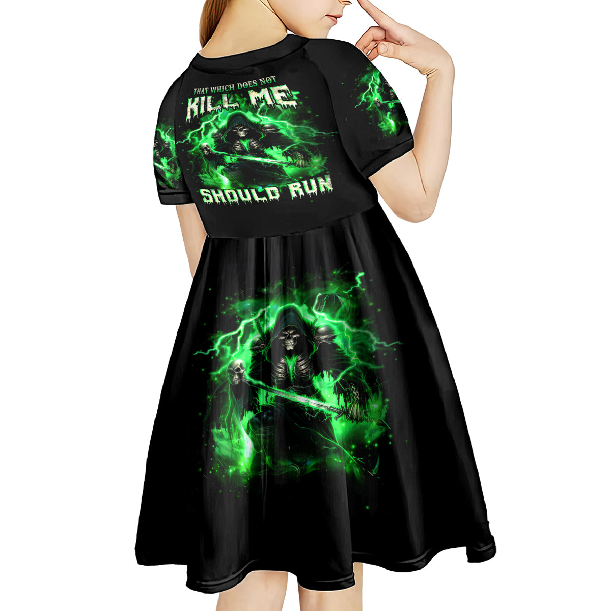 Reaper Skull Kid Short Sleeve Dress That Which Does Not Kill Me Should Run - Wonder Print Shop