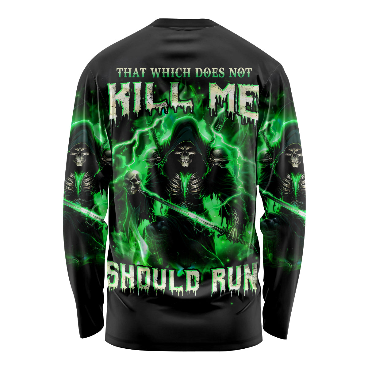 Reaper Skull Long Sleeve Shirt That Which Does Not Kill Me Should Run - Wonder Print Shop
