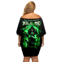 Reaper Skull Off Shoulder Short Dress That Which Does Not Kill Me Should Run - Wonder Print Shop