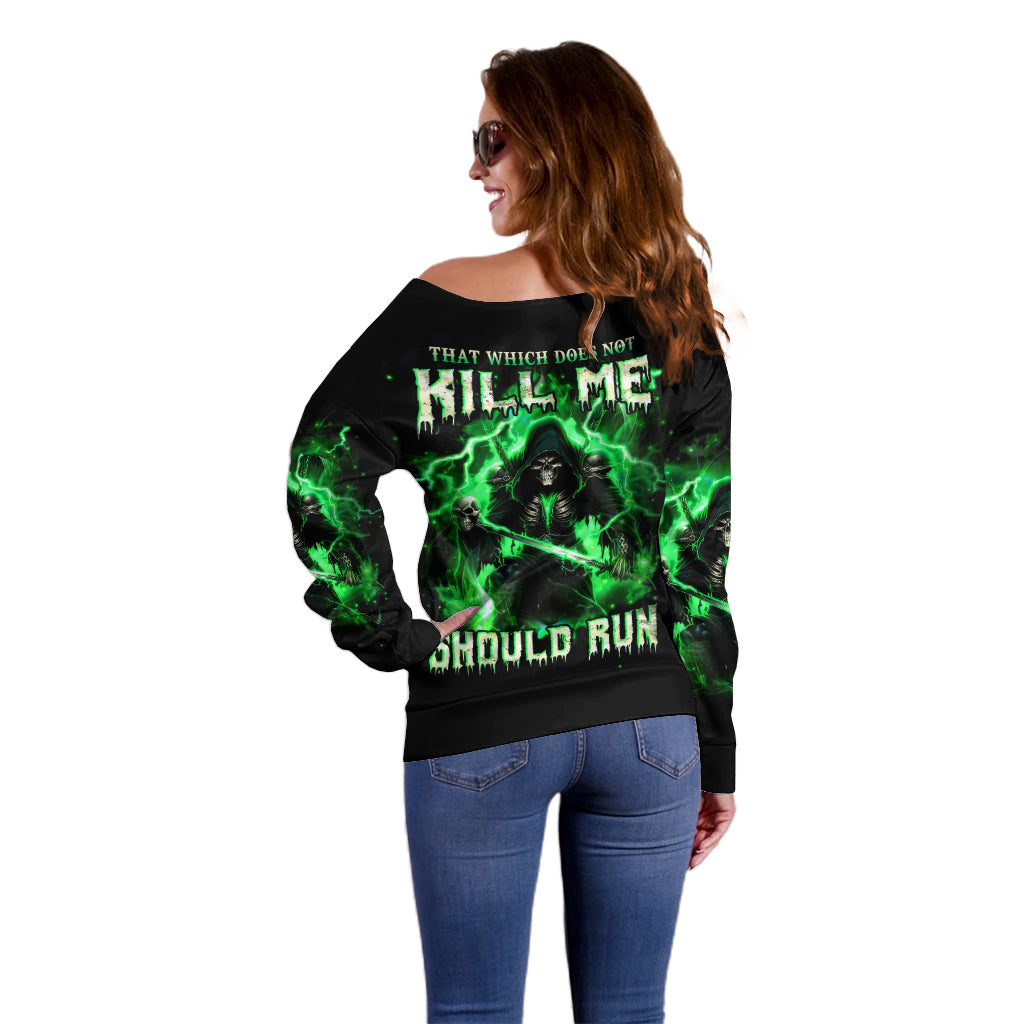 Reaper Skull Off Shoulder Sweater That Which Does Not Kill Me Should Run - Wonder Print Shop