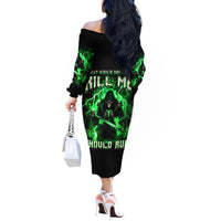 Reaper Skull Off The Shoulder Long Sleeve Dress That Which Does Not Kill Me Should Run - Wonder Print Shop